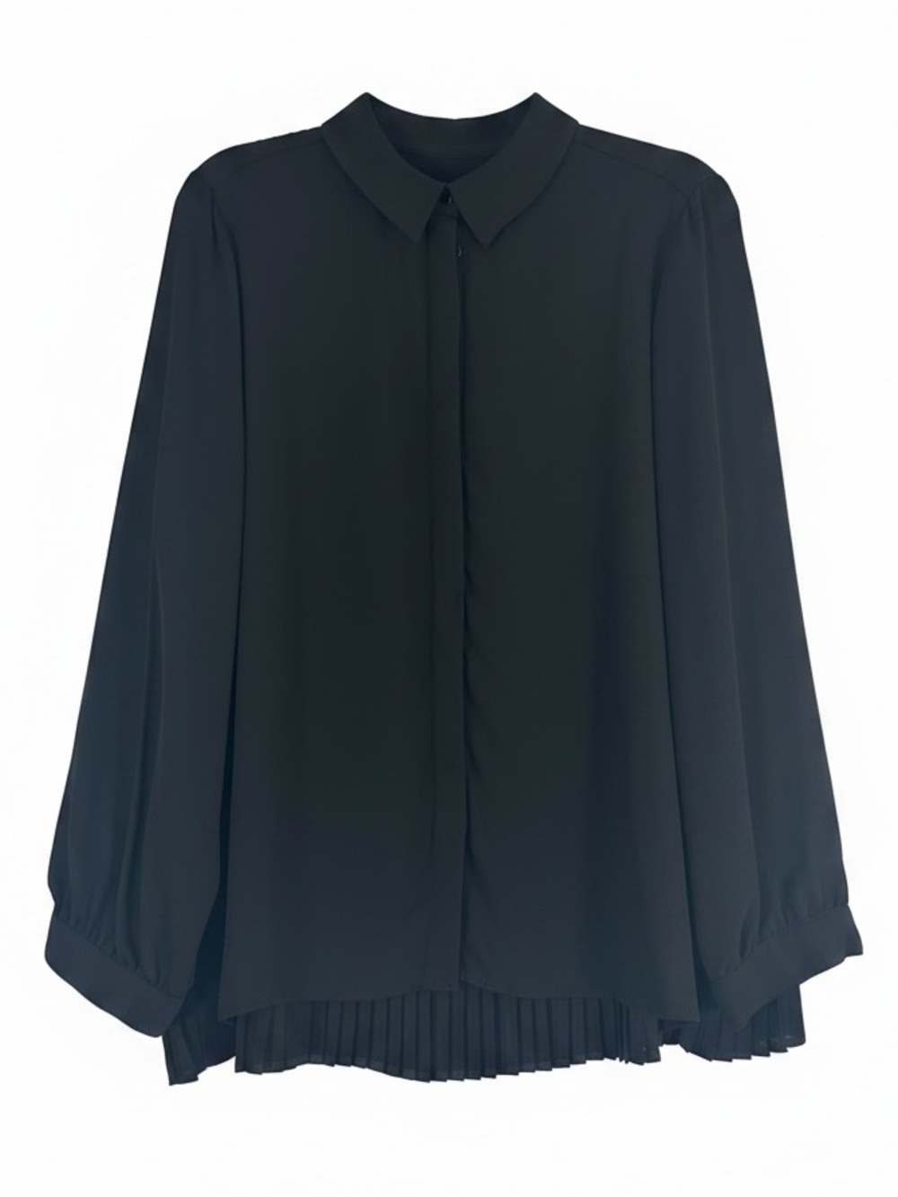 NWT Adrianna Papell Black Pleated Back Button Down Blouse XL Long Sleeve Office